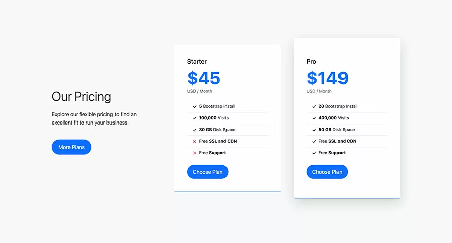 Bootstrap 5 Pricing Comparison Table Snippet