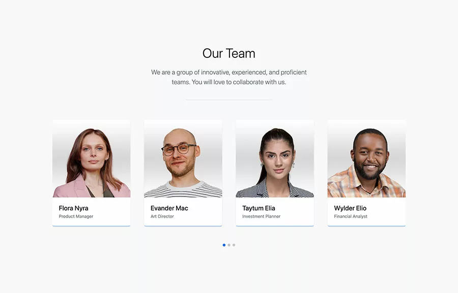 Bootstrap 5 Team Card Carousel Example