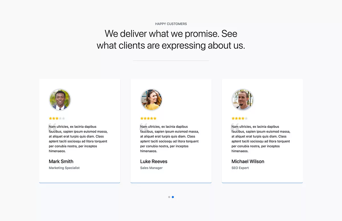 Bootstrap 5 Testimonials Carousel with Star Rating Example
