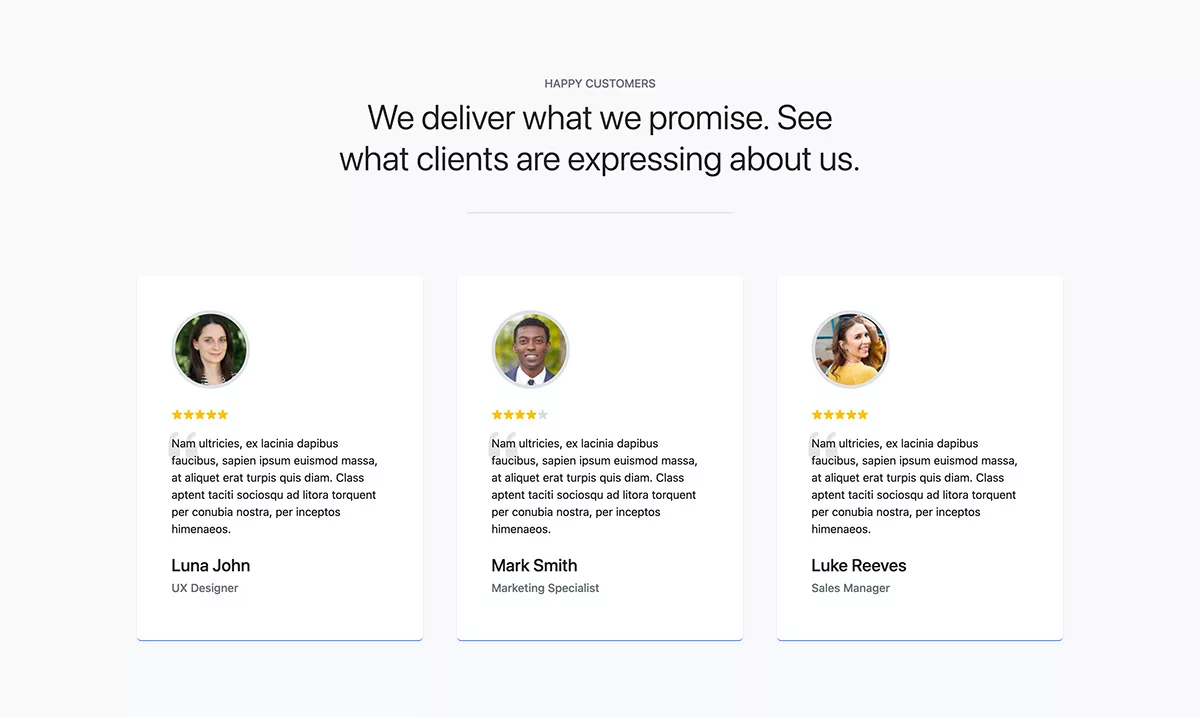 Bootstrap Testimonials Template with Star Rating Example