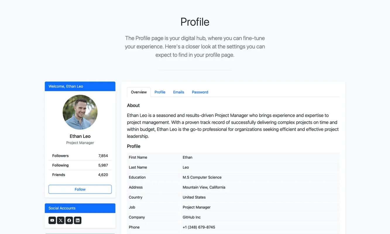 Bootstrap Free Profile Template