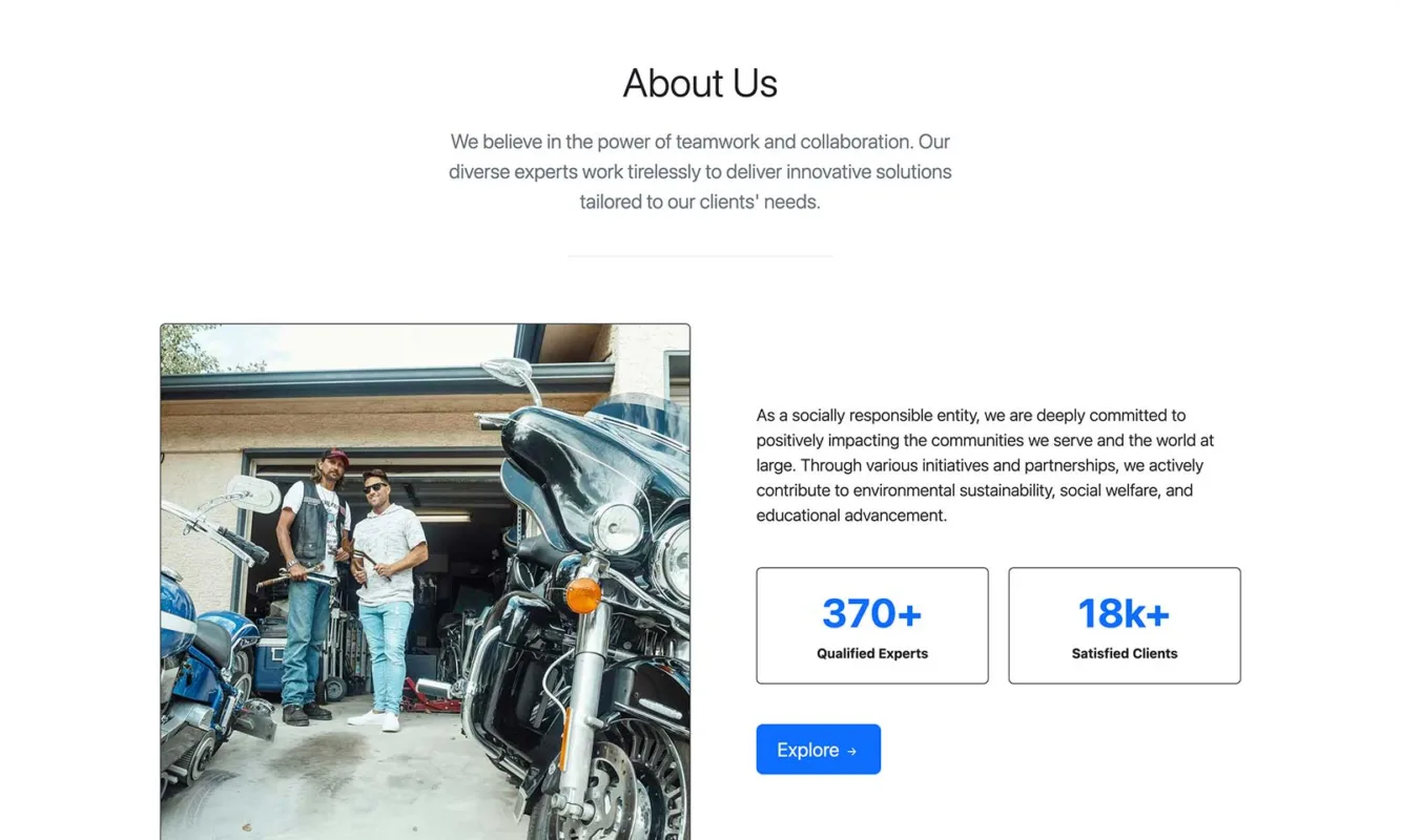 Bootstrap About Us Page Template with Milestone Stats