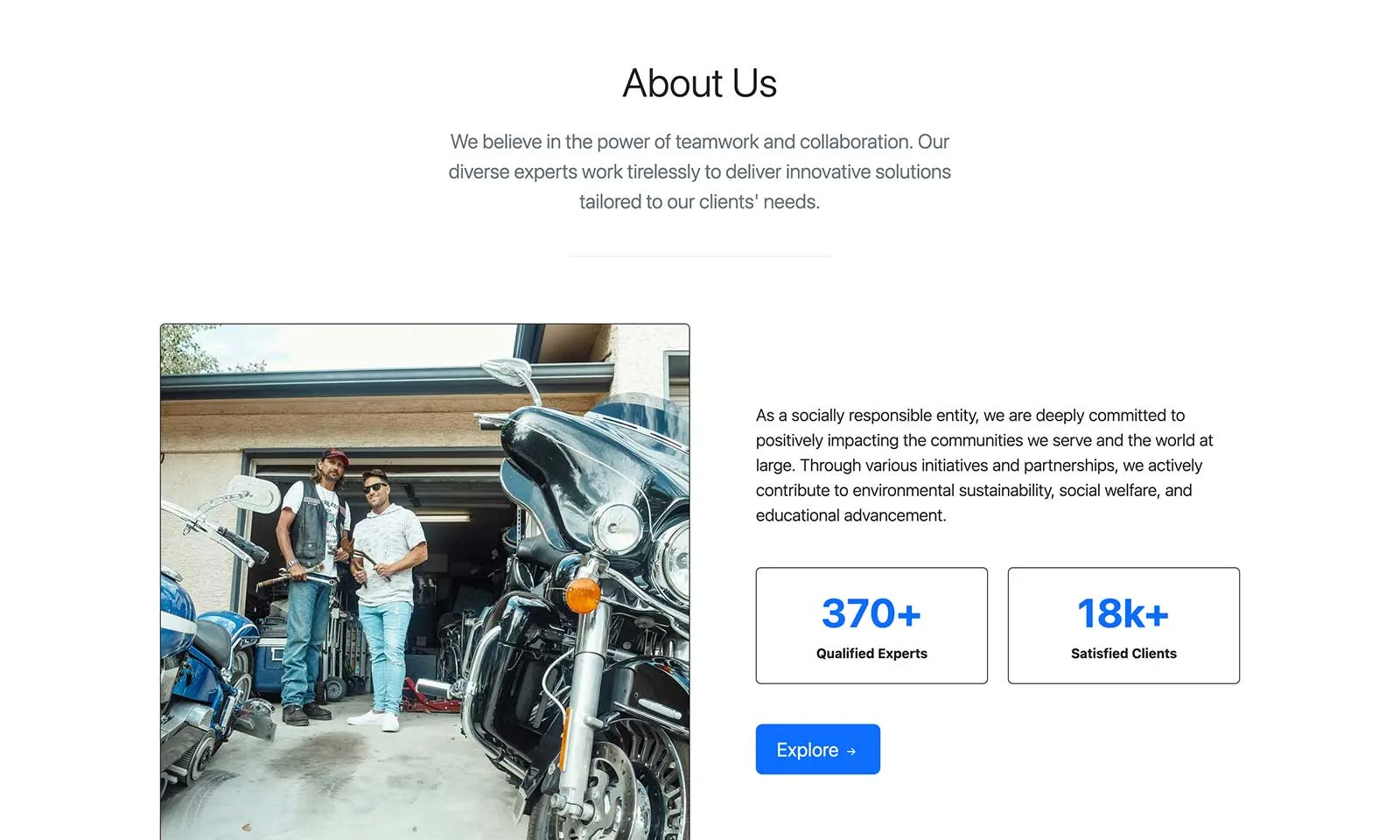 Bootstrap About Us Page Template with Milestone Stats - BootstrapBrain