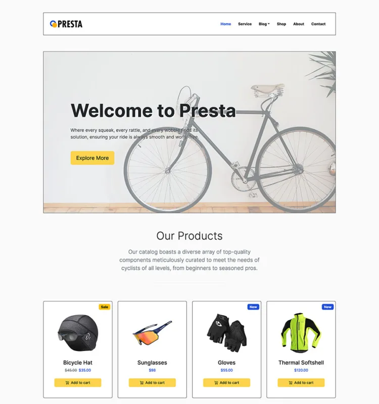 Presta – Free Bike Repair Bootstrap HTML Website Template